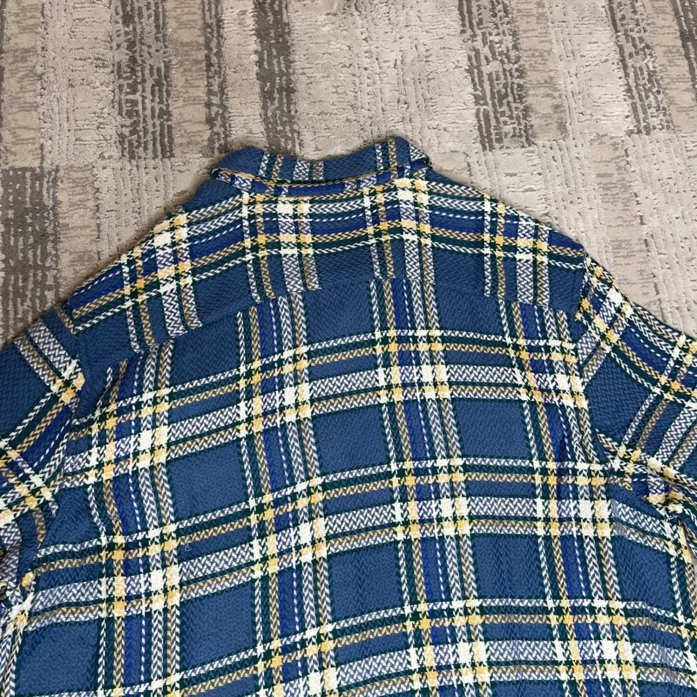 NEW Lucky Brand Mens XL Blue Herringbone Flannel Humboldt Utility Shirt Long Sle